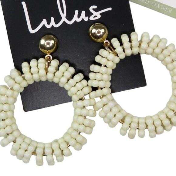 Lulu’s White Circle Beaded Earrings Chunky Retro Glam Twee - Picture 4 of 6